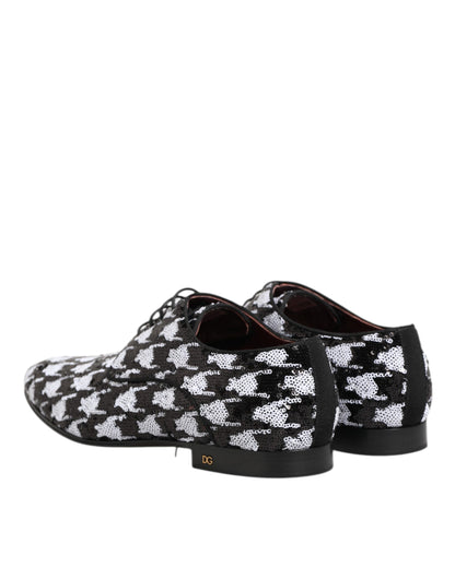 Dolce &amp; Gabbana Kleid Schwarz Weiß Pailletten Schnür-Derby-Schuhe