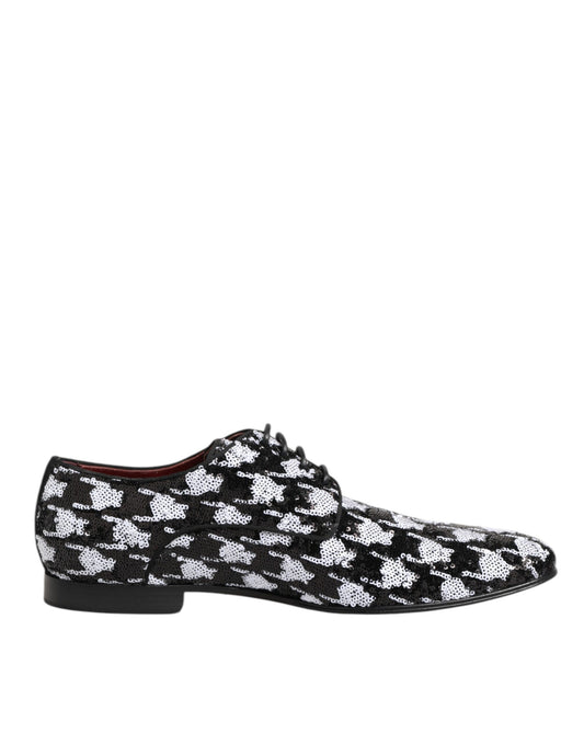 Dolce &amp; Gabbana Kleid Schwarz Weiß Pailletten Schnür-Derby-Schuhe
