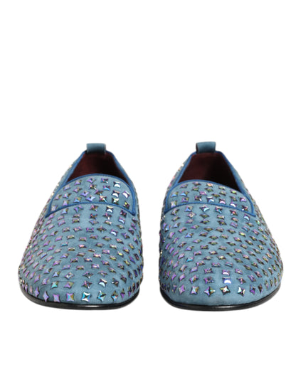 Dolce &amp; Gabbana Blaue Wildlederschuhe mit Nieten Herren Loafer Schuhe