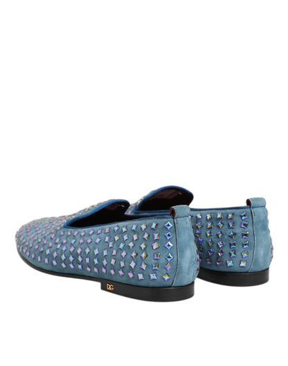 Dolce &amp; Gabbana Blaue Wildlederschuhe mit Nieten Herren Loafer Schuhe