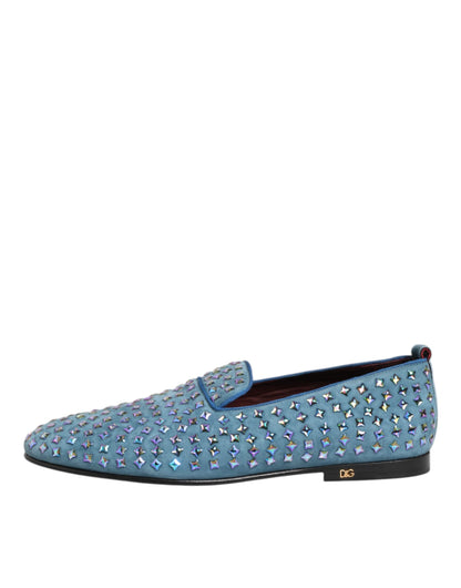 Dolce &amp; Gabbana Blaue Wildlederschuhe mit Nieten Herren Loafer Schuhe