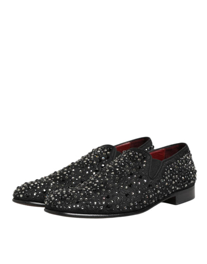 Dolce &amp; Gabbana – Loafer aus schwarzem Wildleder mit Kristallverzierung