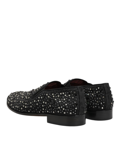 Dolce &amp; Gabbana – Loafer aus schwarzem Wildleder mit Kristallverzierung