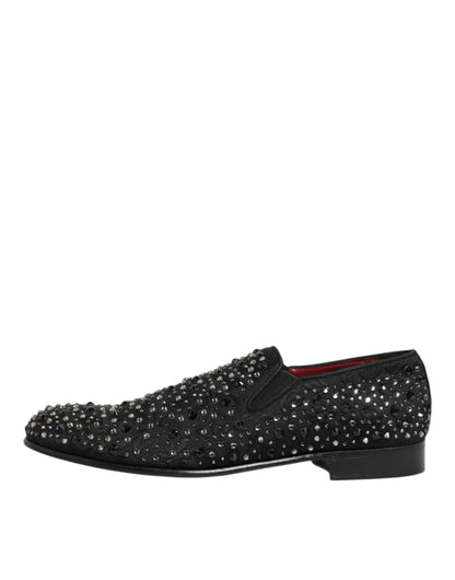 Dolce &amp; Gabbana – Loafer aus schwarzem Wildleder mit Kristallverzierung