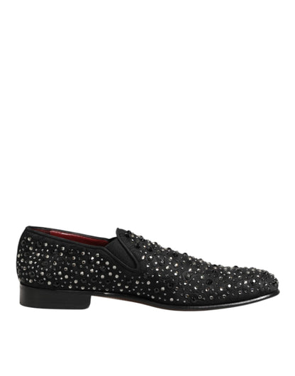 Dolce &amp; Gabbana – Loafer aus schwarzem Wildleder mit Kristallverzierung