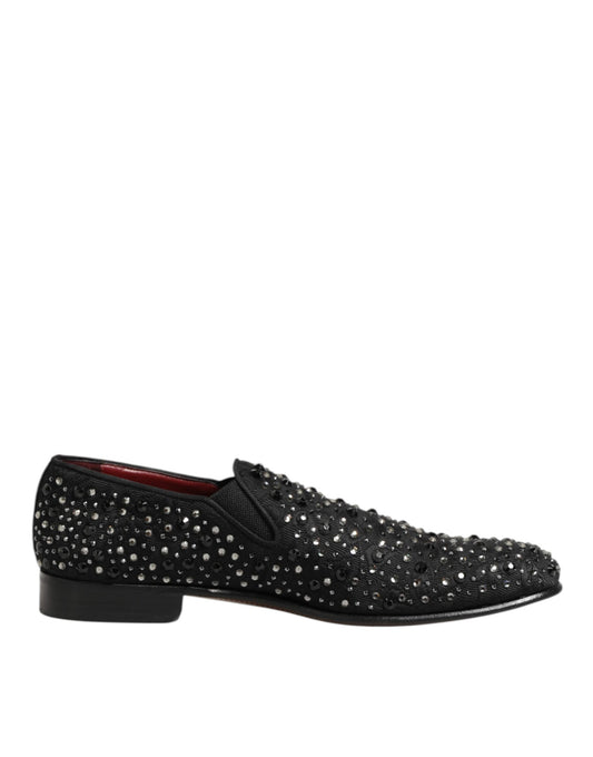 Dolce &amp; Gabbana – Loafer aus schwarzem Wildleder mit Kristallverzierung
