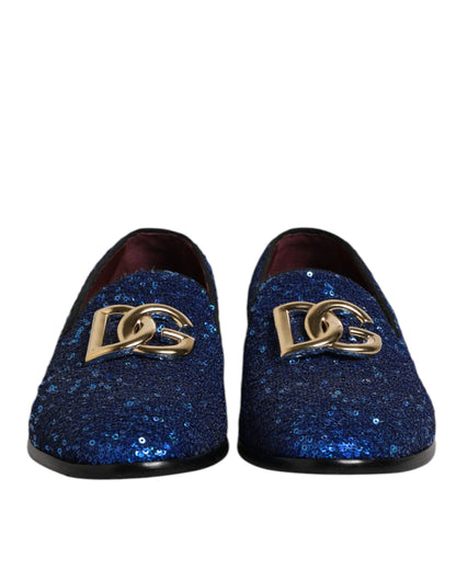 Dolce &amp; Gabbana – Blaue Loafer mit Pailletten – Formelle Kleidung – Herrenschuhe