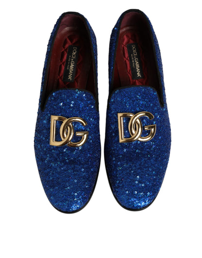 Dolce &amp; Gabbana – Blaue Loafer mit Pailletten – Formelle Kleidung – Herrenschuhe