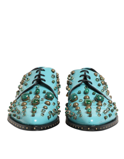 Dolce &amp; Gabbana Türkisfarbene, mit Kristallen verzierte Derby-Schuhe für Herren