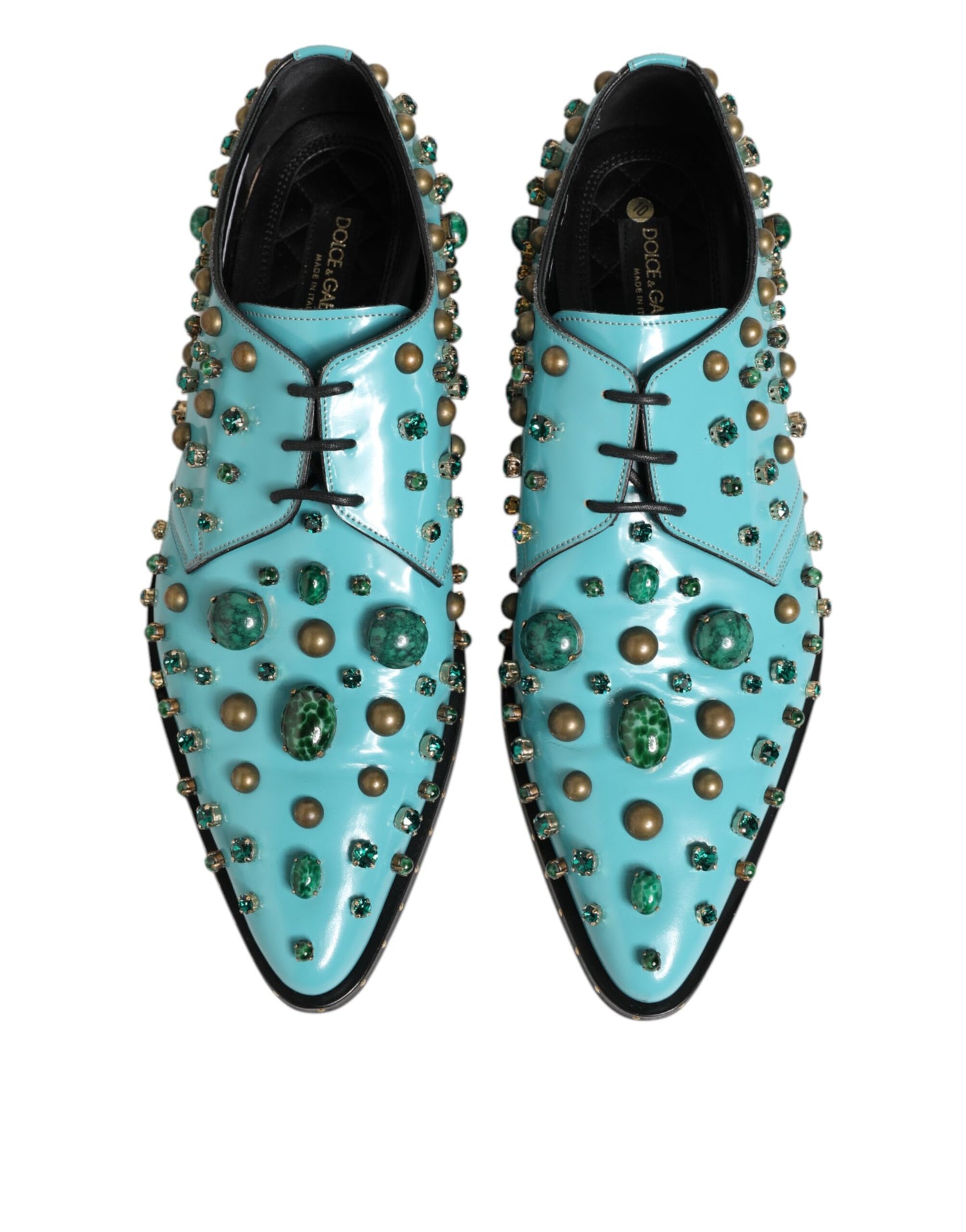 Dolce &amp; Gabbana Türkisfarbene, mit Kristallen verzierte Derby-Schuhe für Herren