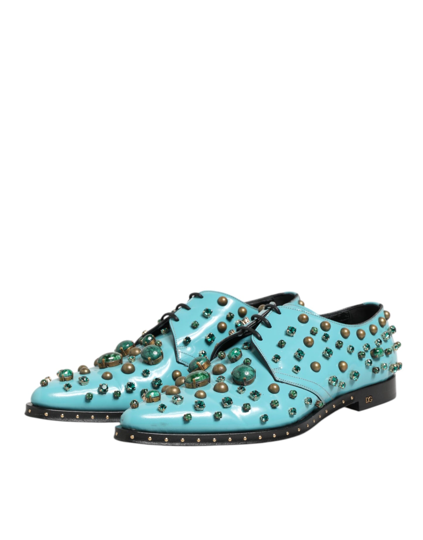 Dolce &amp; Gabbana Türkisfarbene, mit Kristallen verzierte Derby-Schuhe für Herren