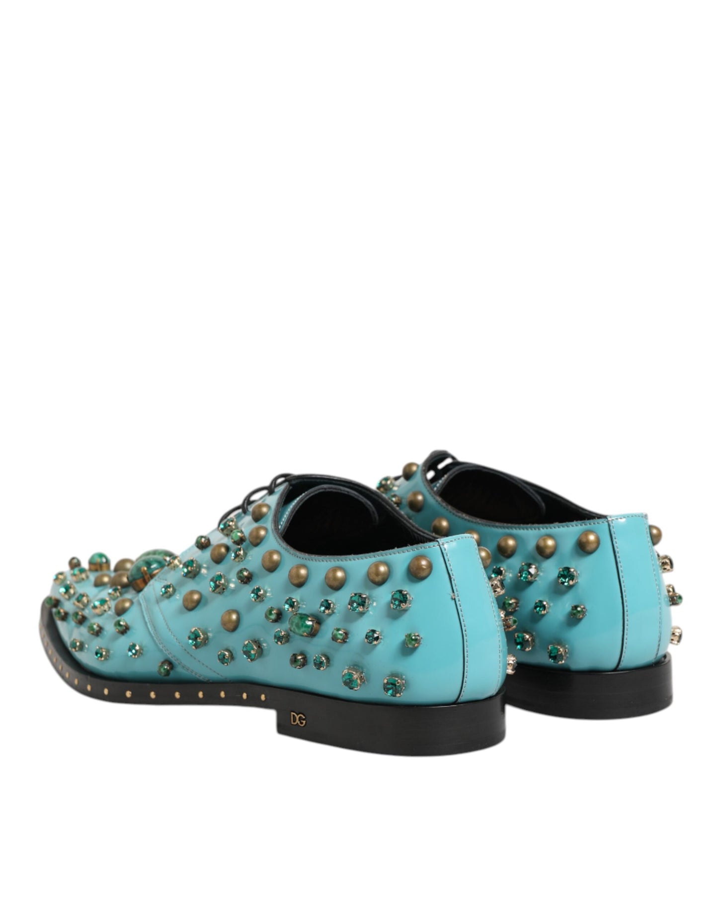 Dolce &amp; Gabbana Türkisfarbene, mit Kristallen verzierte Derby-Schuhe für Herren