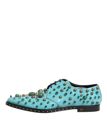 Dolce &amp; Gabbana Türkisfarbene, mit Kristallen verzierte Derby-Schuhe für Herren
