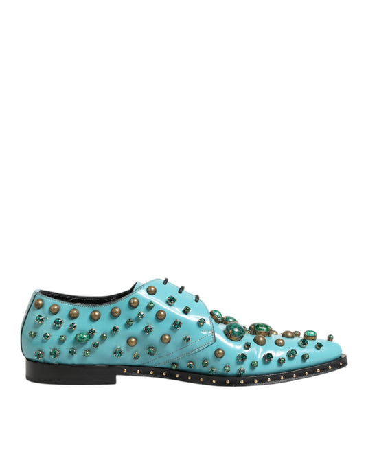 Dolce &amp; Gabbana Türkisfarbene, mit Kristallen verzierte Derby-Schuhe für Herren