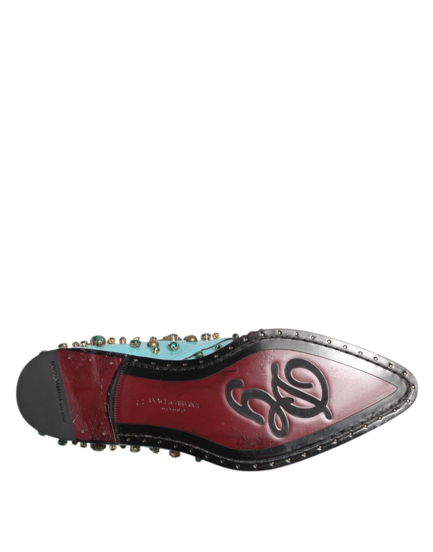 Dolce &amp; Gabbana Türkisfarbene, mit Kristallen verzierte Derby-Schuhe für Herren