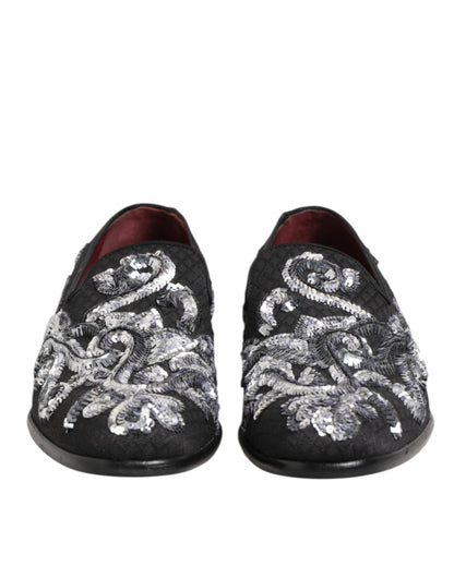 Dolce &amp; Gabbana – Schwarze, silberne Loafer mit Pailletten für Herren
