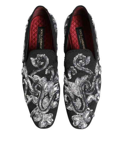 Dolce &amp; Gabbana – Schwarze, silberne Loafer mit Pailletten für Herren