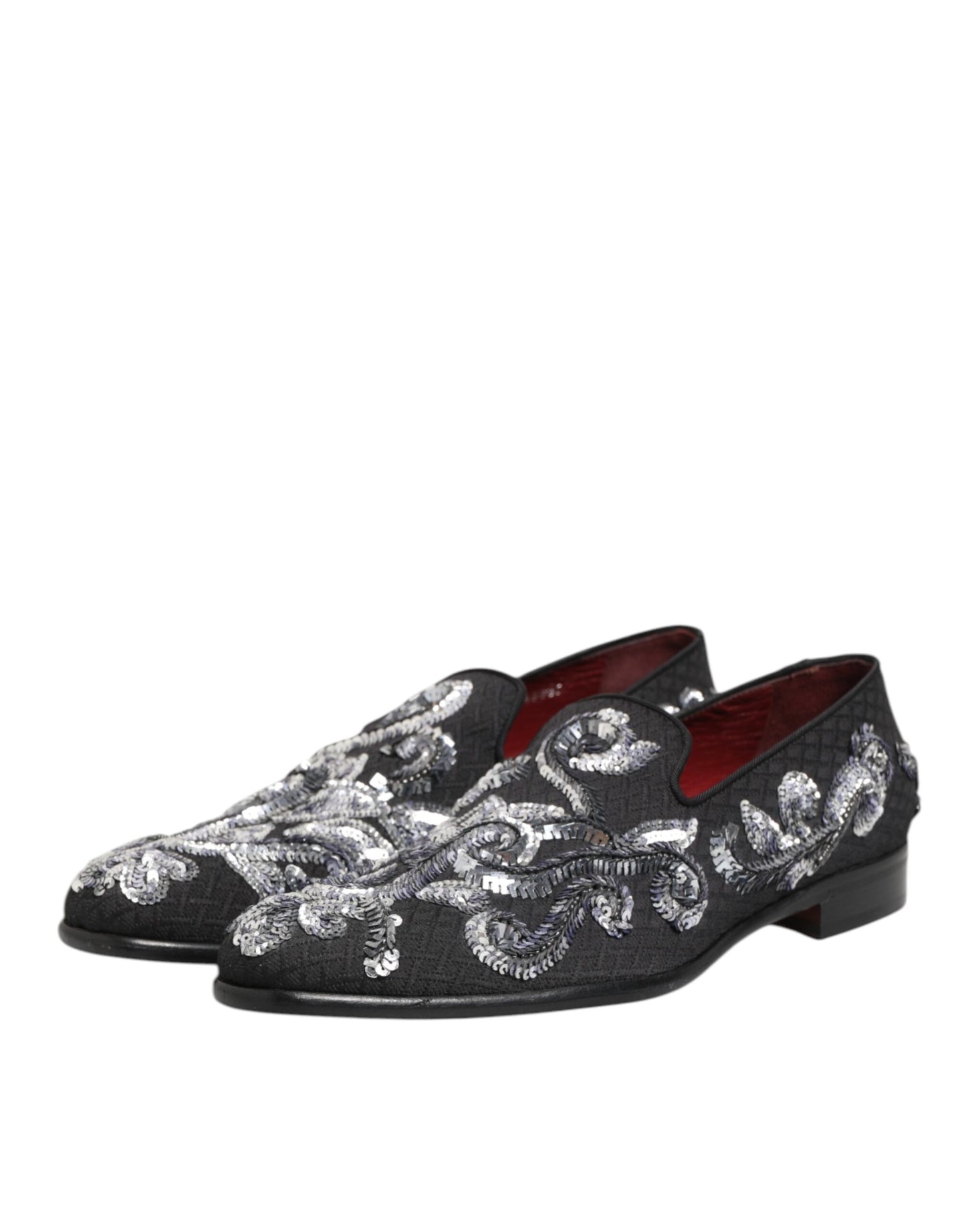 Dolce &amp; Gabbana – Schwarze, silberne Loafer mit Pailletten für Herren