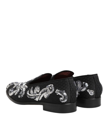 Dolce &amp; Gabbana – Schwarze, silberne Loafer mit Pailletten für Herren