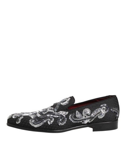 Dolce &amp; Gabbana – Schwarze, silberne Loafer mit Pailletten für Herren