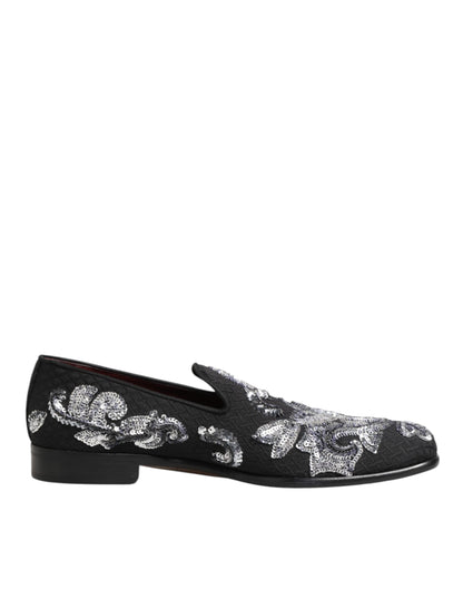 Dolce &amp; Gabbana – Schwarze, silberne Loafer mit Pailletten für Herren