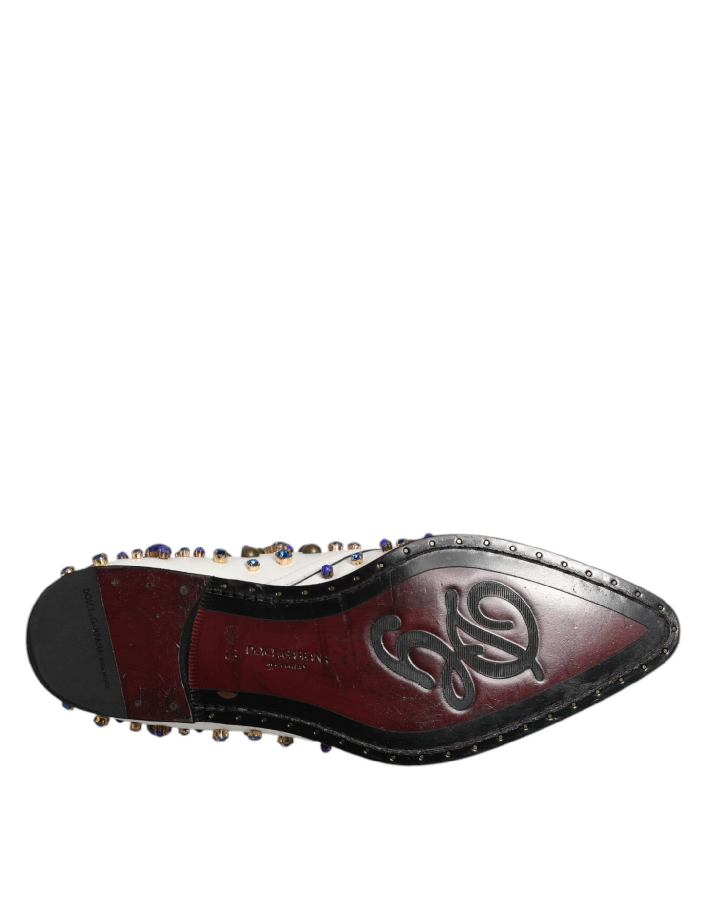 Dolce &amp; Gabbana – Weiße Abendschuhe aus Leder mit Kristallverzierung