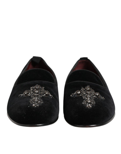 Dolce &amp; Gabbana – Schwarze Slipper mit Kreuzverzierung