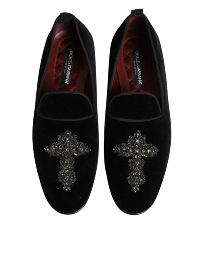 Dolce &amp; Gabbana – Schwarze Slipper mit Kreuzverzierung