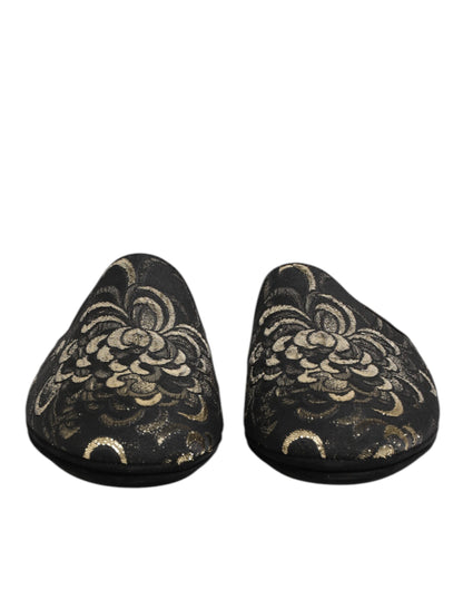 Dolce &amp; Gabbana – Schwarze Jacquard-Slipper mit Blumenmuster