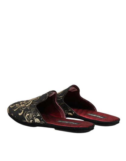 Dolce &amp; Gabbana – Schwarze Jacquard-Slipper mit Blumenmuster