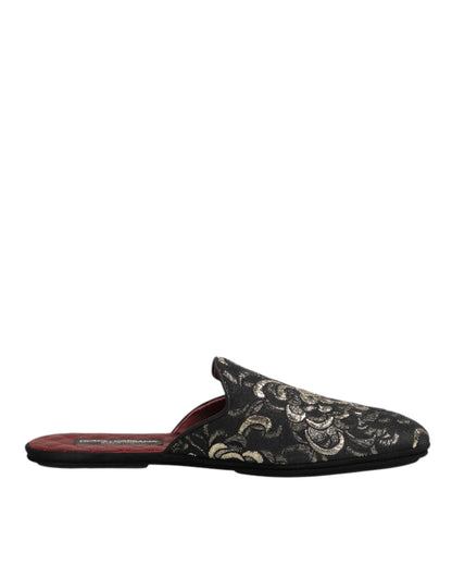 Dolce &amp; Gabbana – Schwarze Jacquard-Slipper mit Blumenmuster