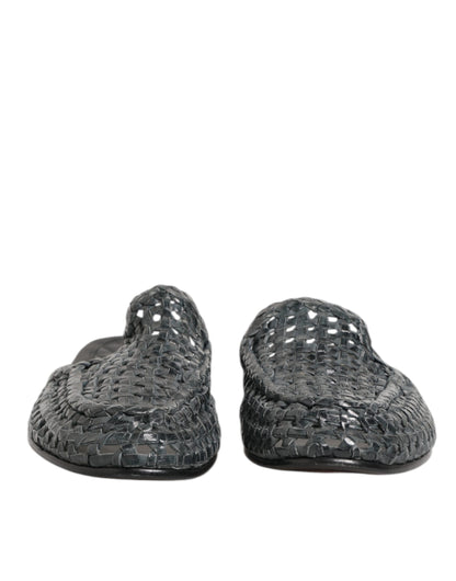 Dolce &amp; Gabbana Blaue gewebte Pantoletten MULES Herren Sandalen Schuhe