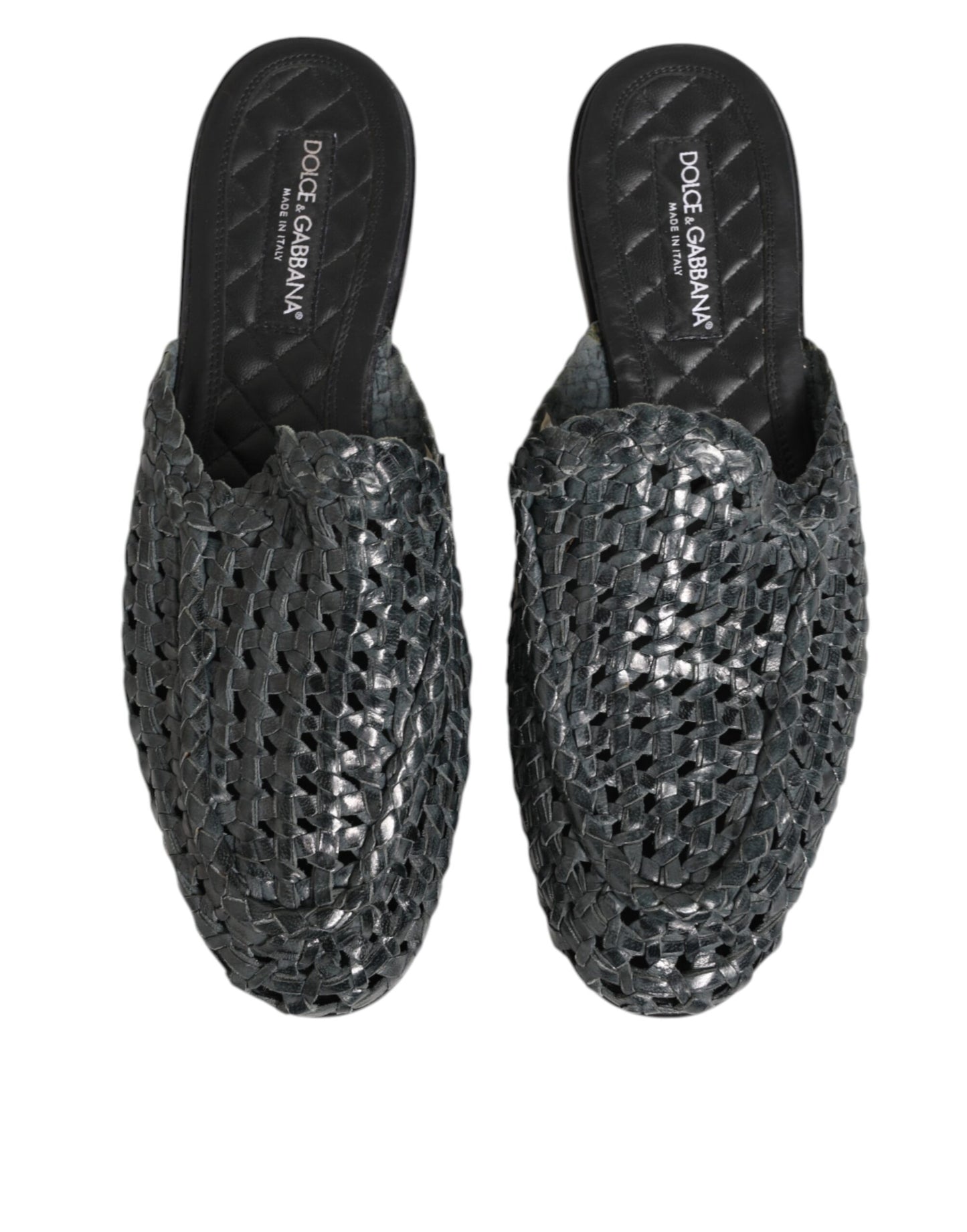 Dolce &amp; Gabbana Blaue gewebte Pantoletten MULES Herren Sandalen Schuhe