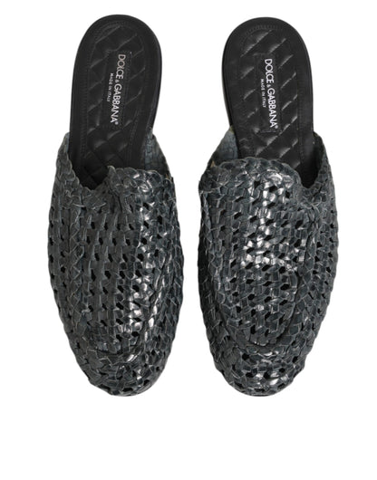 Dolce &amp; Gabbana Blaue gewebte Pantoletten MULES Herren Sandalen Schuhe