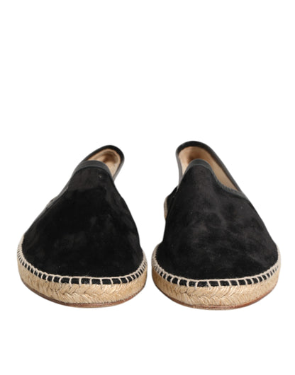 Dolce & Gabbana Black Suede Cotton Leather Espadrilles Shoes