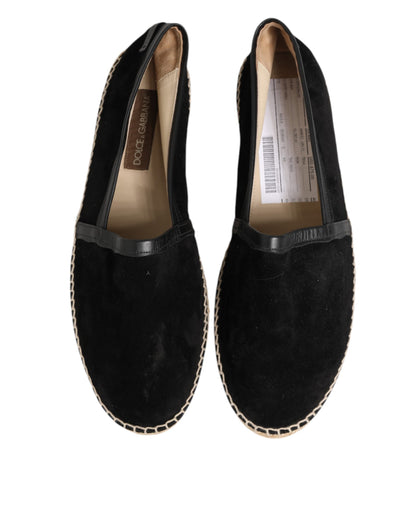 Dolce & Gabbana Black Suede Cotton Leather Espadrilles Shoes