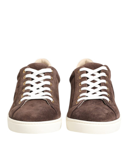 Dolce &amp; Gabbana Braun Wildleder Leder Low Top Herren Sneakers Schuhe