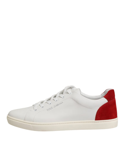 Dolce &amp; Gabbana Weiß Rot Leder Low Top Herren Sneakers Schuhe