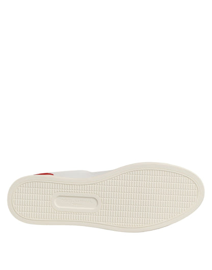 Dolce &amp; Gabbana Weiß Rot Leder Low Top Herren Sneakers Schuhe