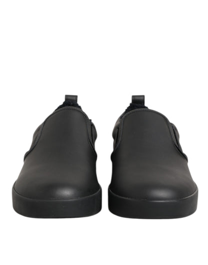 Dolce &amp; Gabbana – Schwarze Slip-On-Sneakers aus Leder mit niedrigem Schaft