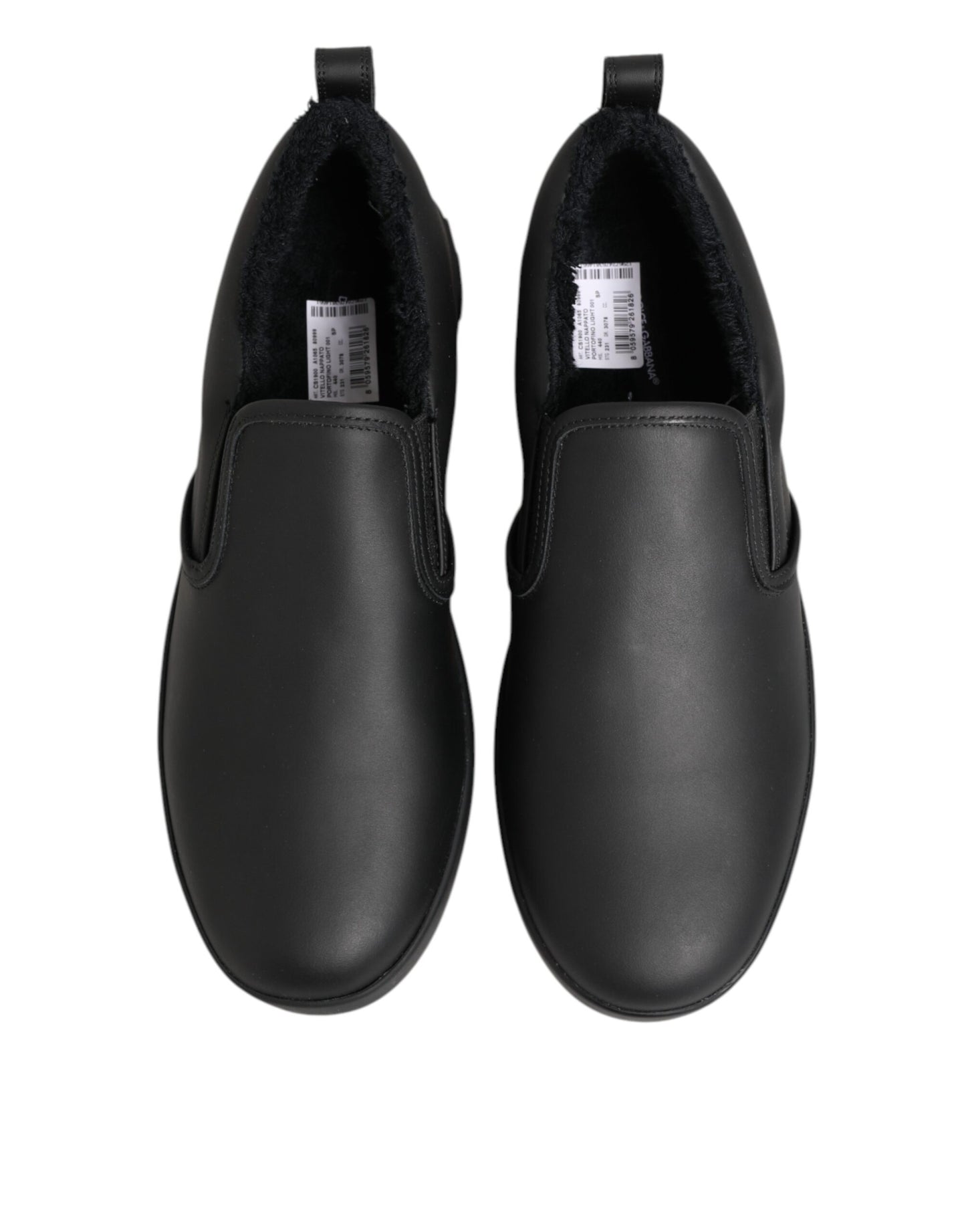 Dolce &amp; Gabbana – Schwarze Slip-On-Sneakers aus Leder mit niedrigem Schaft