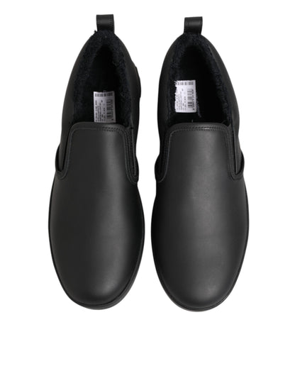 Dolce &amp; Gabbana – Schwarze Slip-On-Sneakers aus Leder mit niedrigem Schaft