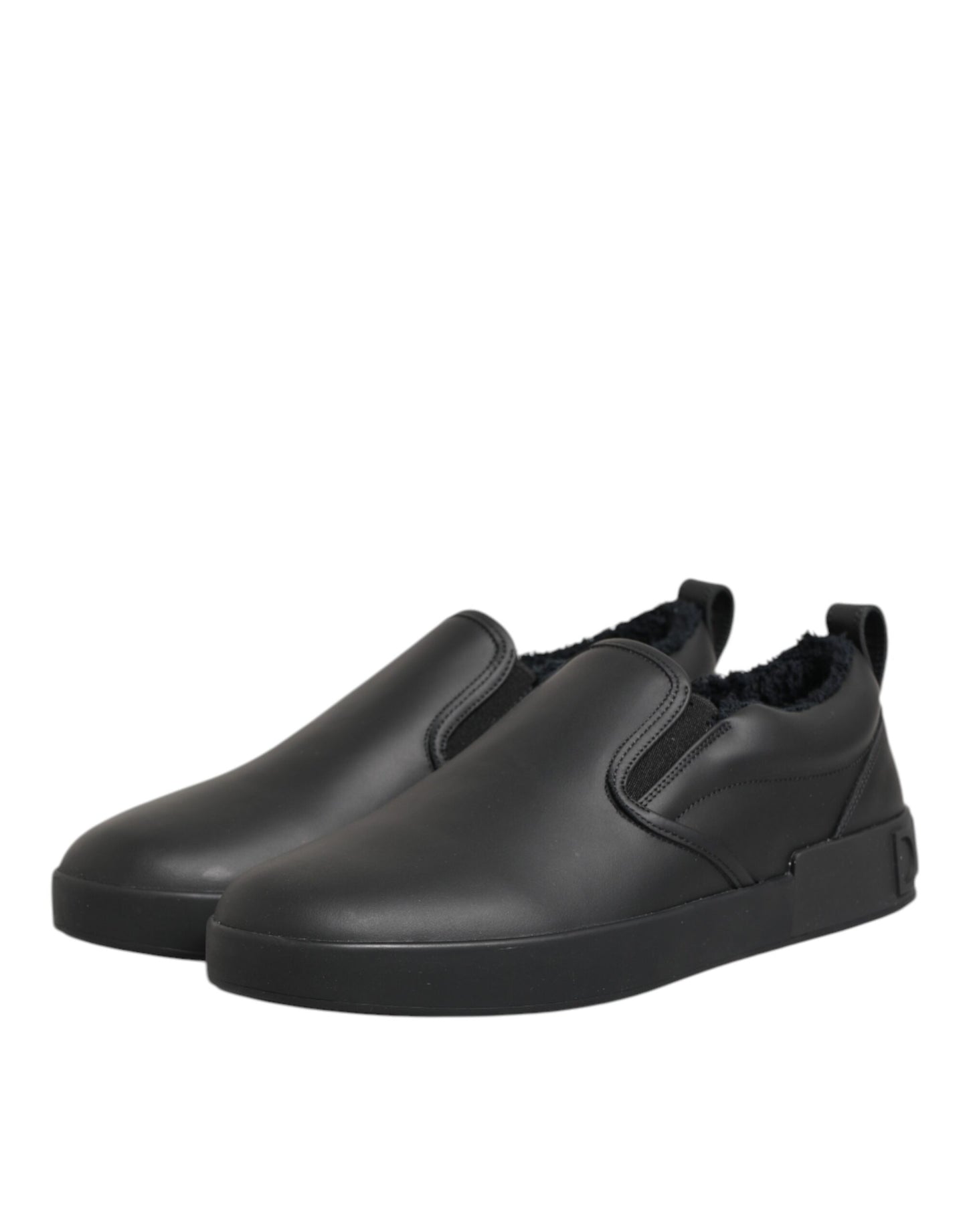 Dolce &amp; Gabbana – Schwarze Slip-On-Sneakers aus Leder mit niedrigem Schaft