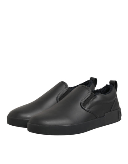 Dolce &amp; Gabbana – Schwarze Slip-On-Sneakers aus Leder mit niedrigem Schaft