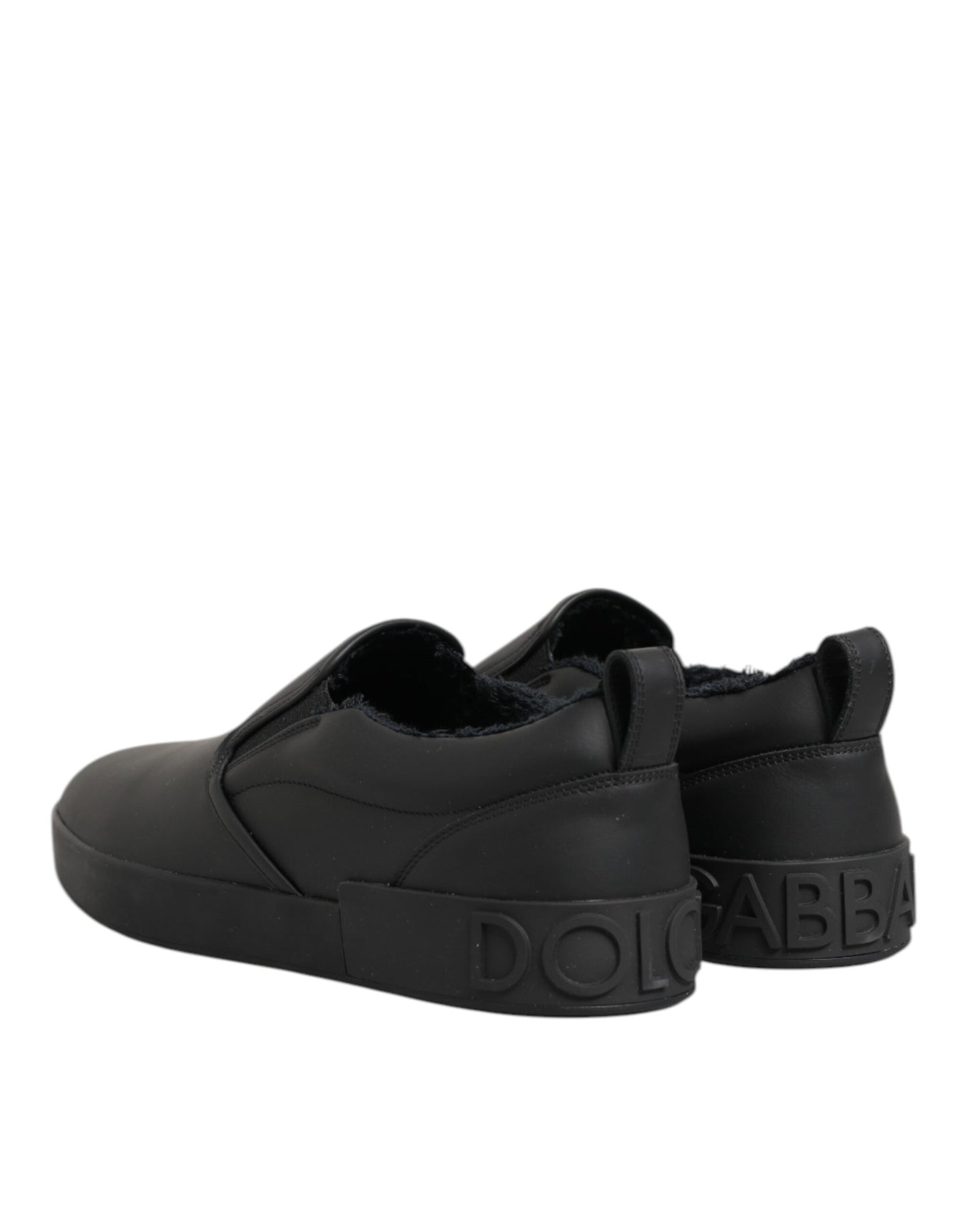 Dolce &amp; Gabbana – Schwarze Slip-On-Sneakers aus Leder mit niedrigem Schaft