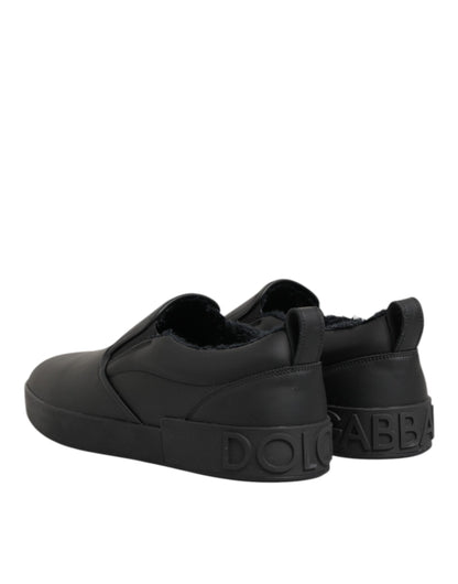 Dolce &amp; Gabbana – Schwarze Slip-On-Sneakers aus Leder mit niedrigem Schaft