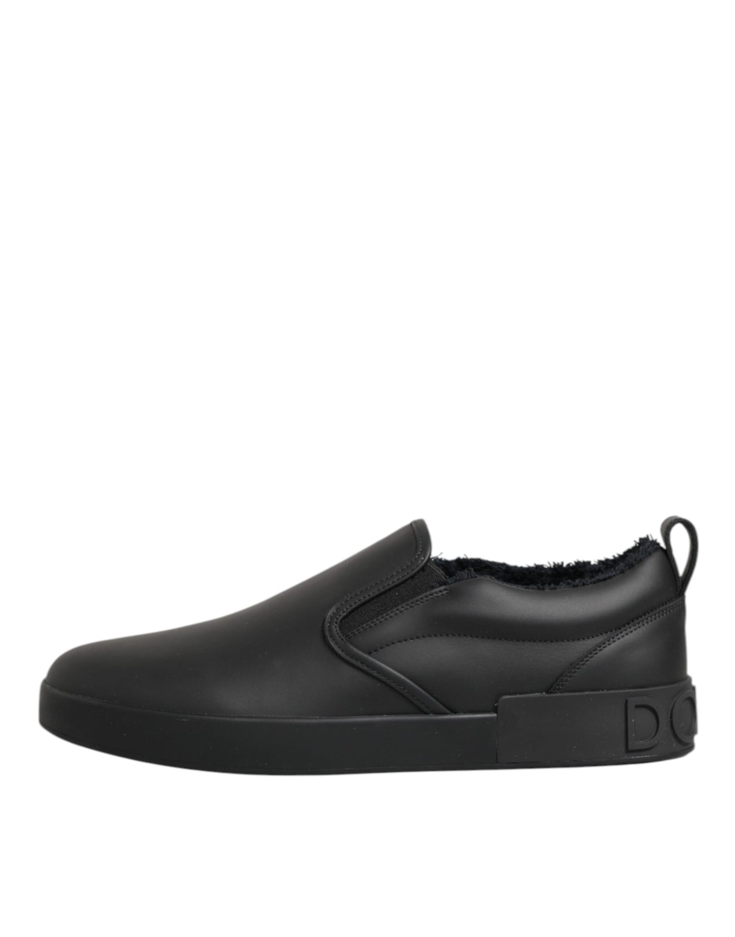 Dolce &amp; Gabbana – Schwarze Slip-On-Sneakers aus Leder mit niedrigem Schaft