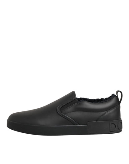 Dolce &amp; Gabbana – Schwarze Slip-On-Sneakers aus Leder mit niedrigem Schaft