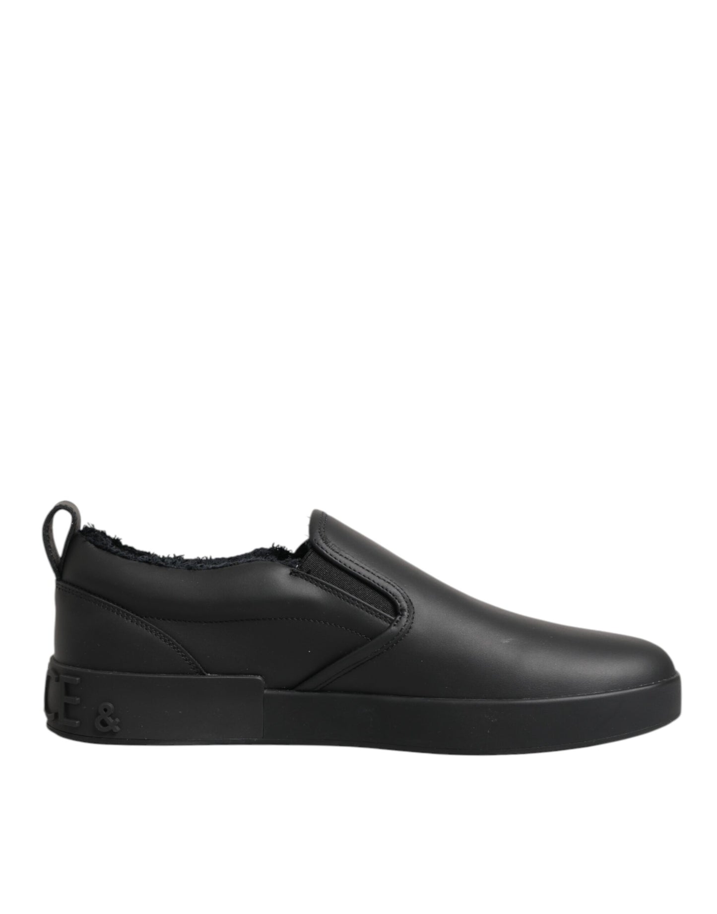 Dolce &amp; Gabbana – Schwarze Slip-On-Sneakers aus Leder mit niedrigem Schaft