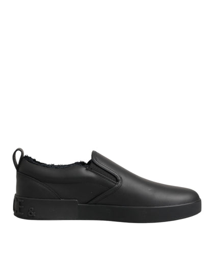 Dolce &amp; Gabbana – Schwarze Slip-On-Sneakers aus Leder mit niedrigem Schaft